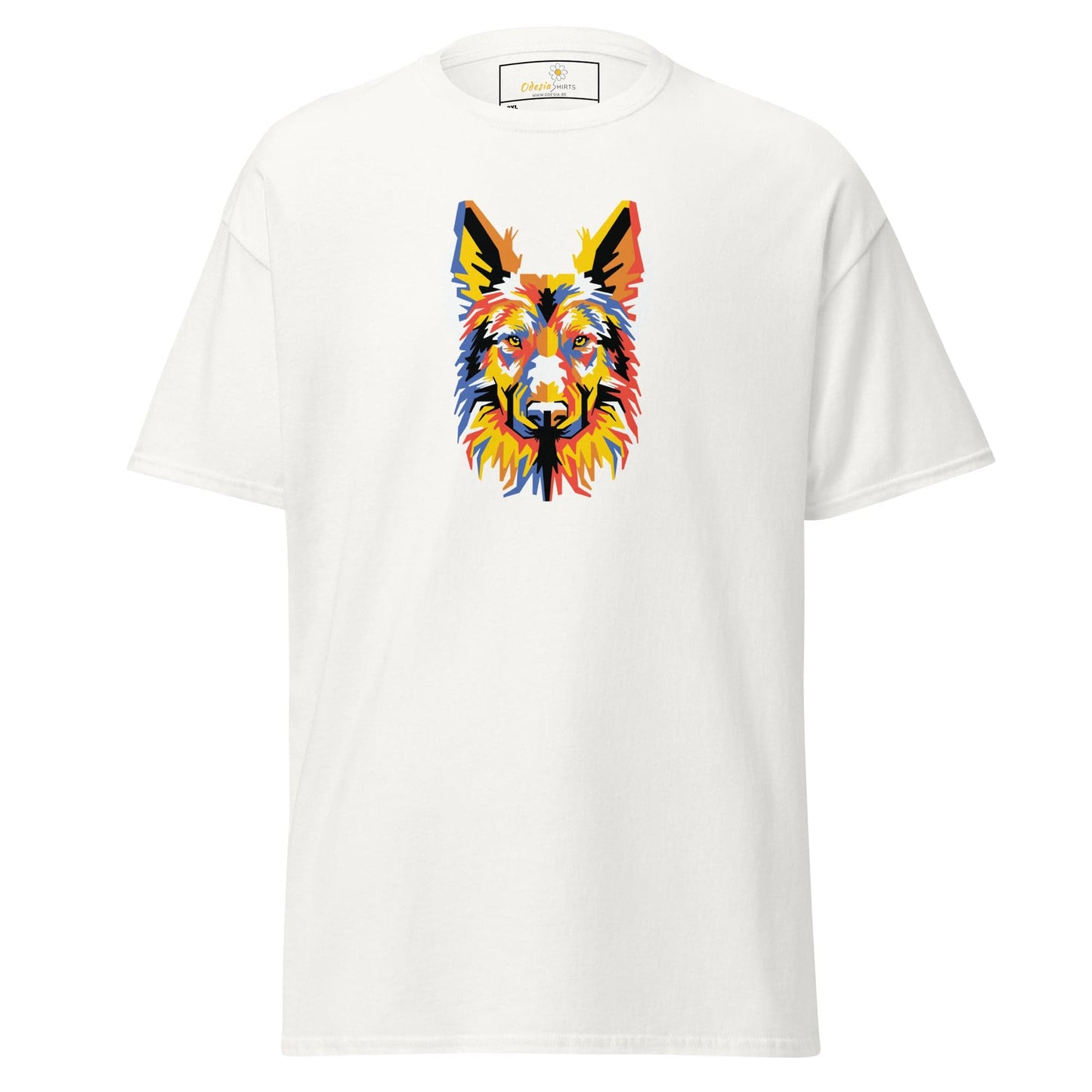White T-shirt with colorful dog graphic for Men and Women sizes 2XL to 5XL