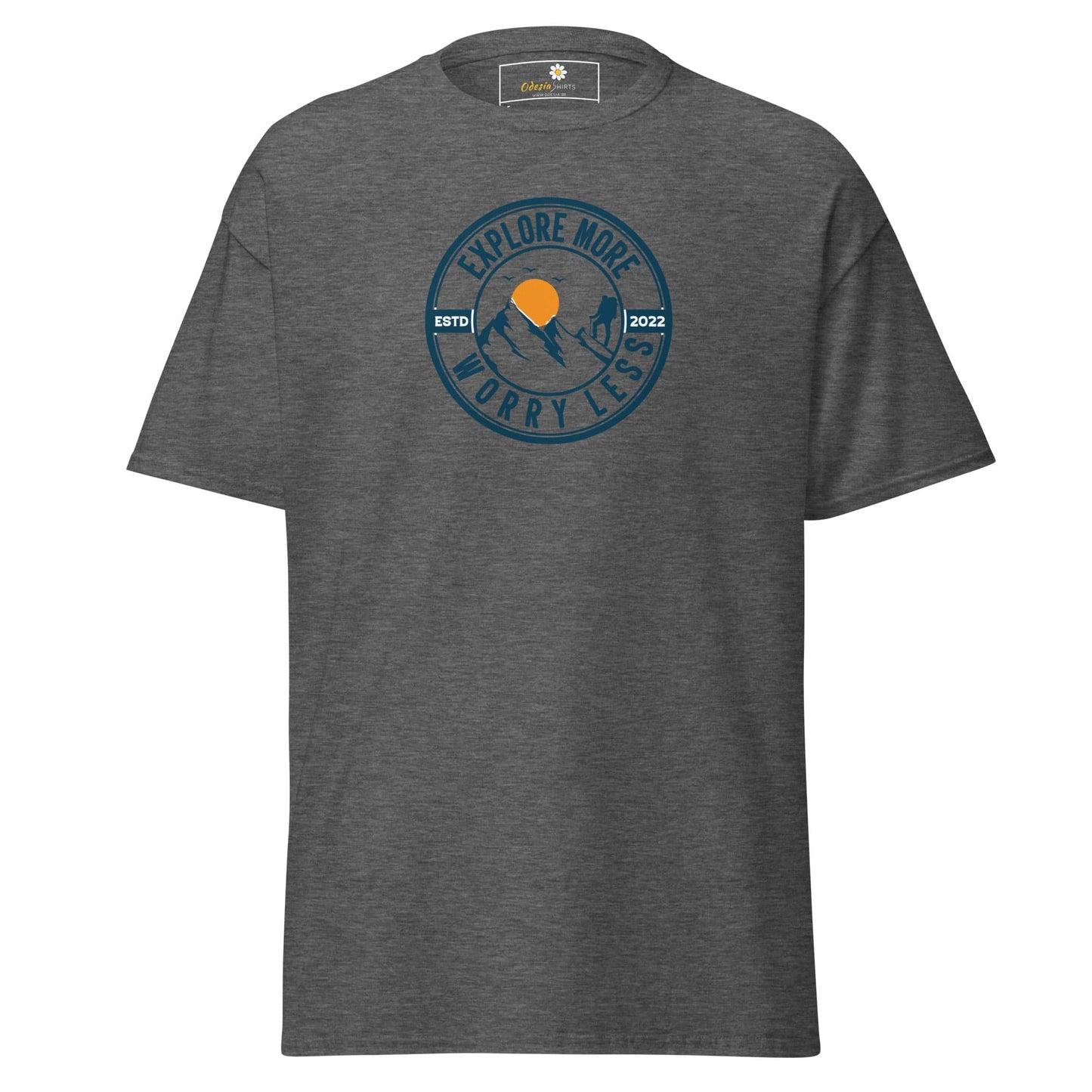 Unisex classic t-shirt - ADVENTURE EXPLORE WORRY LESS - REGULAR - Dark Heather / S