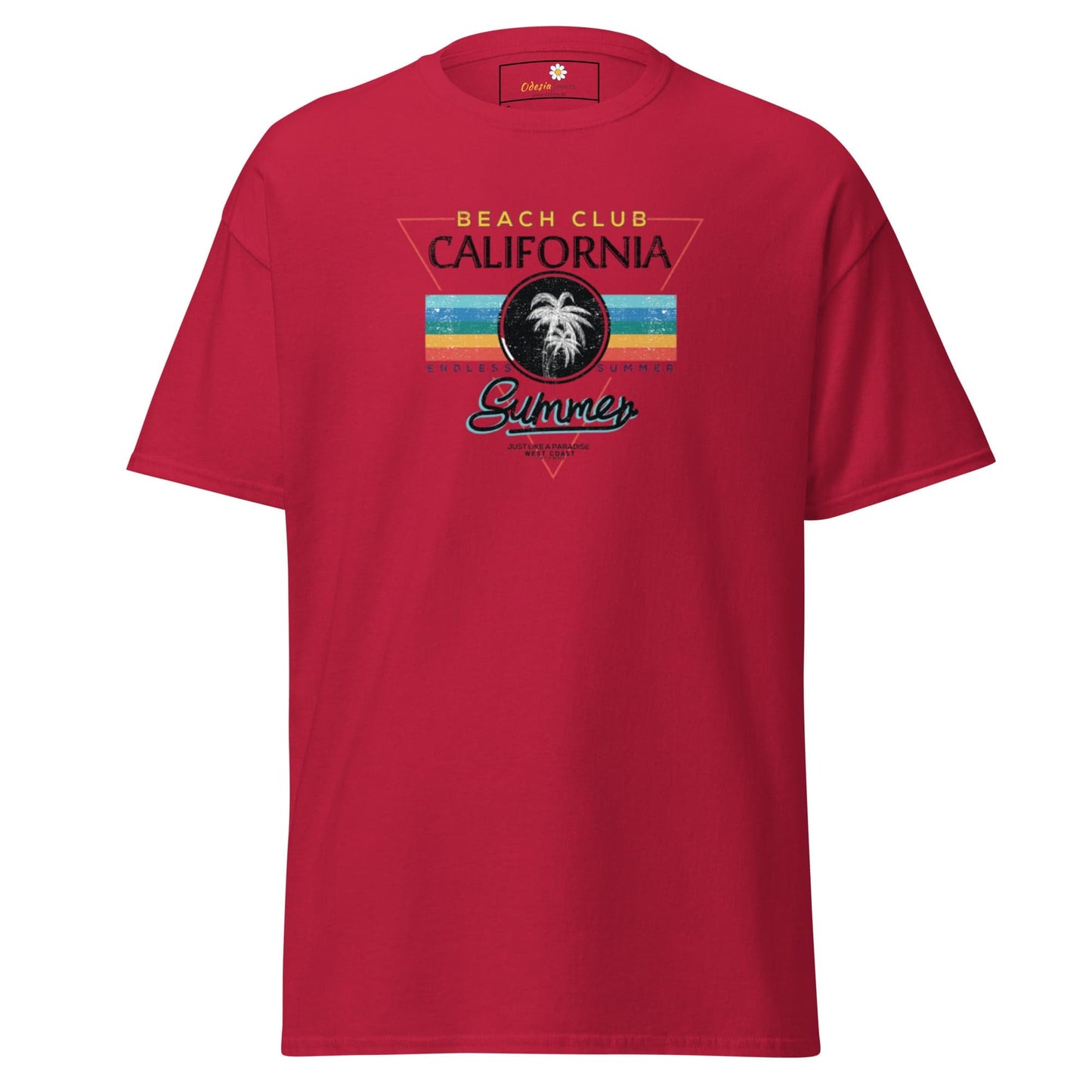 Red T-shirt with Beach Club design for Men and Women in sizes S to XL