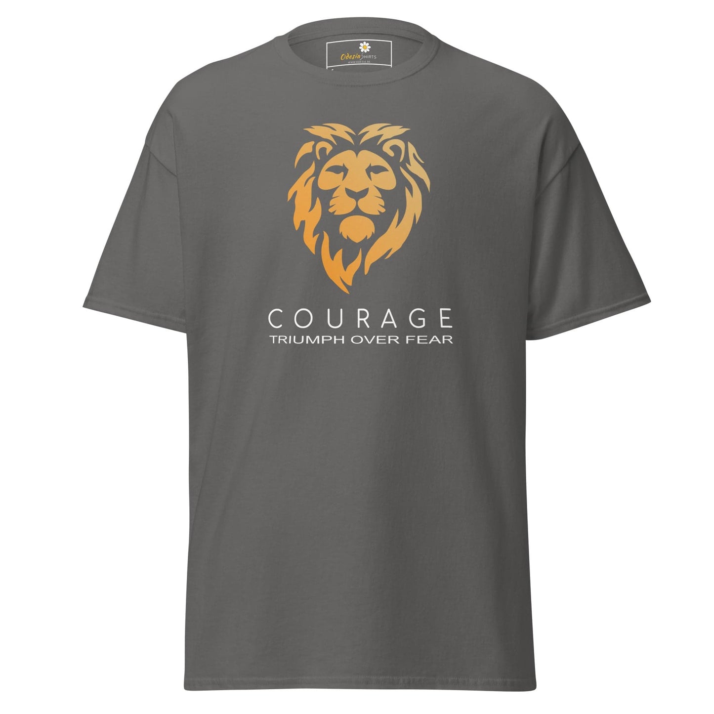 Gray T-shirt with lion graphic from T-SHIRT DESIGN TEE for Men and Women, sizes S to XL