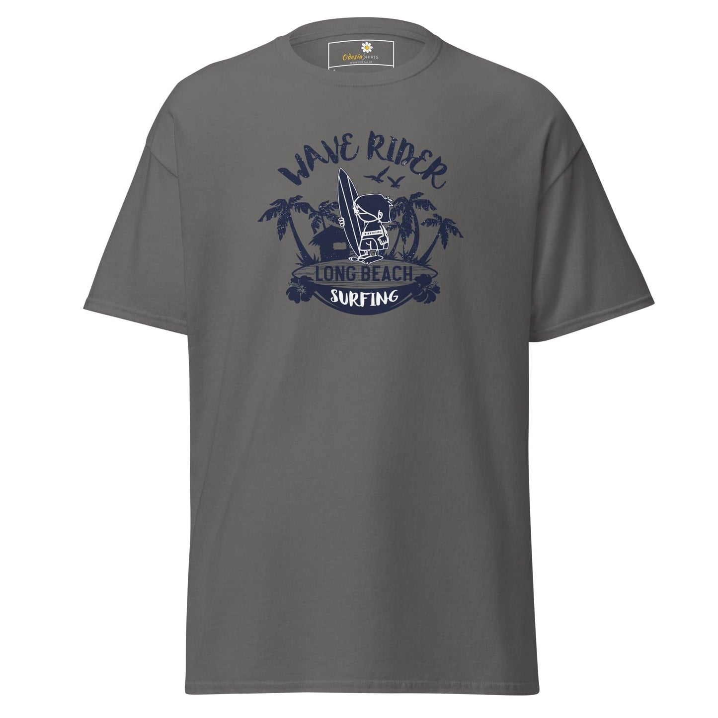 Gray T-shirt with surfing graphic for Men and Women in sizes S to XL