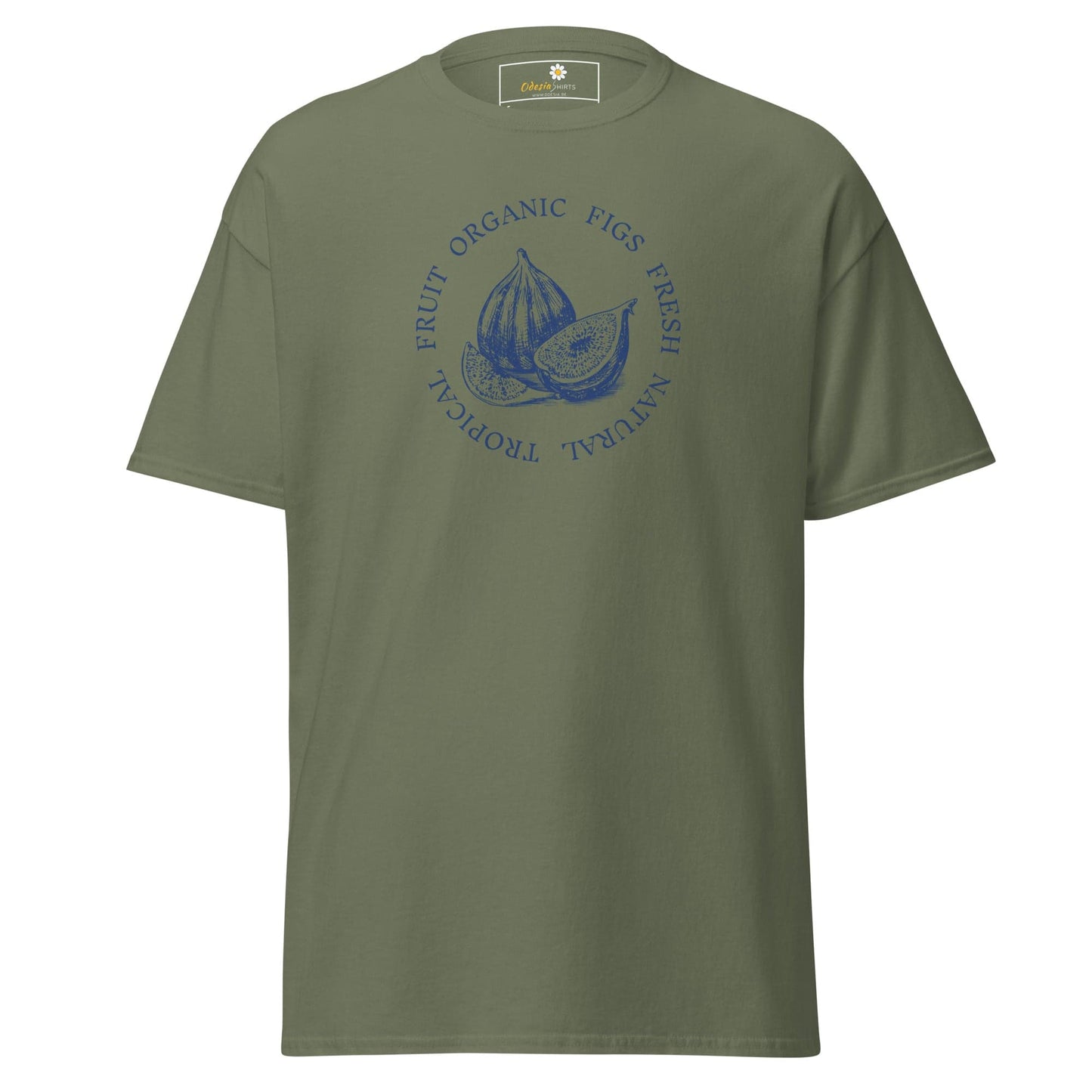 Olive green T-shirt with fig graphic for Men and Women in size S to XL