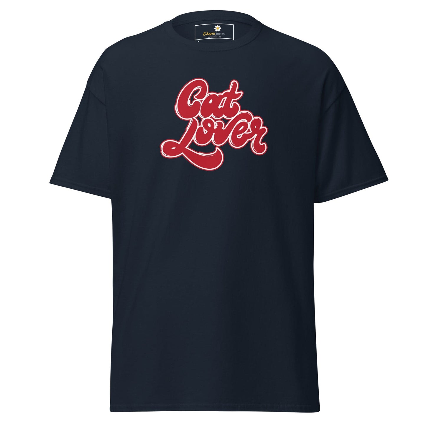 Navy T-shirt with Cat Lover text for Men and Women in size S to XL