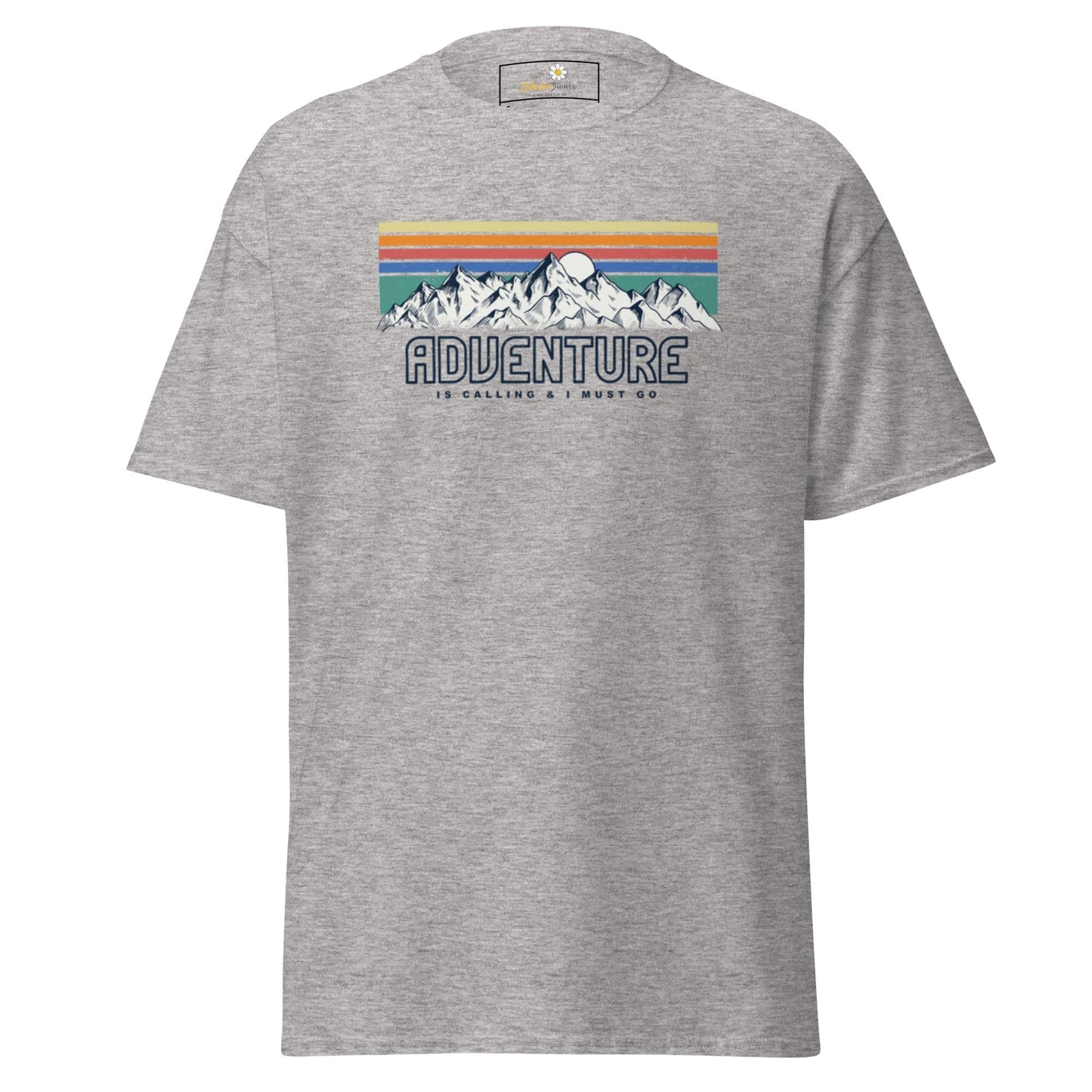 Gray T-shirt with mountain graphic from T-SHIRT DESIGN TEE for Men and Women, available in S to XL