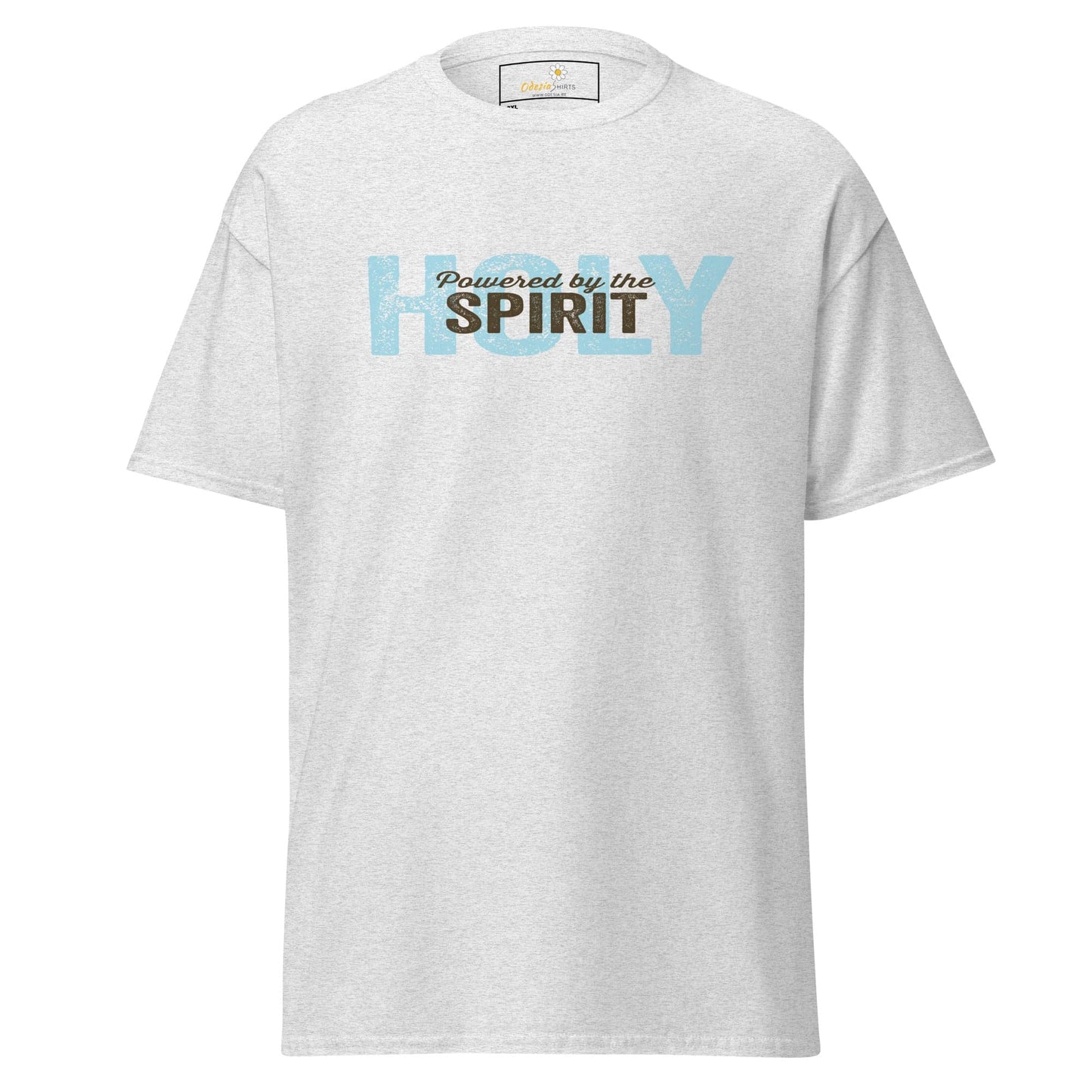 White T-shirt with Powered by the Holy Spirit text in T-SHIRT DESIGN TEE for men and women