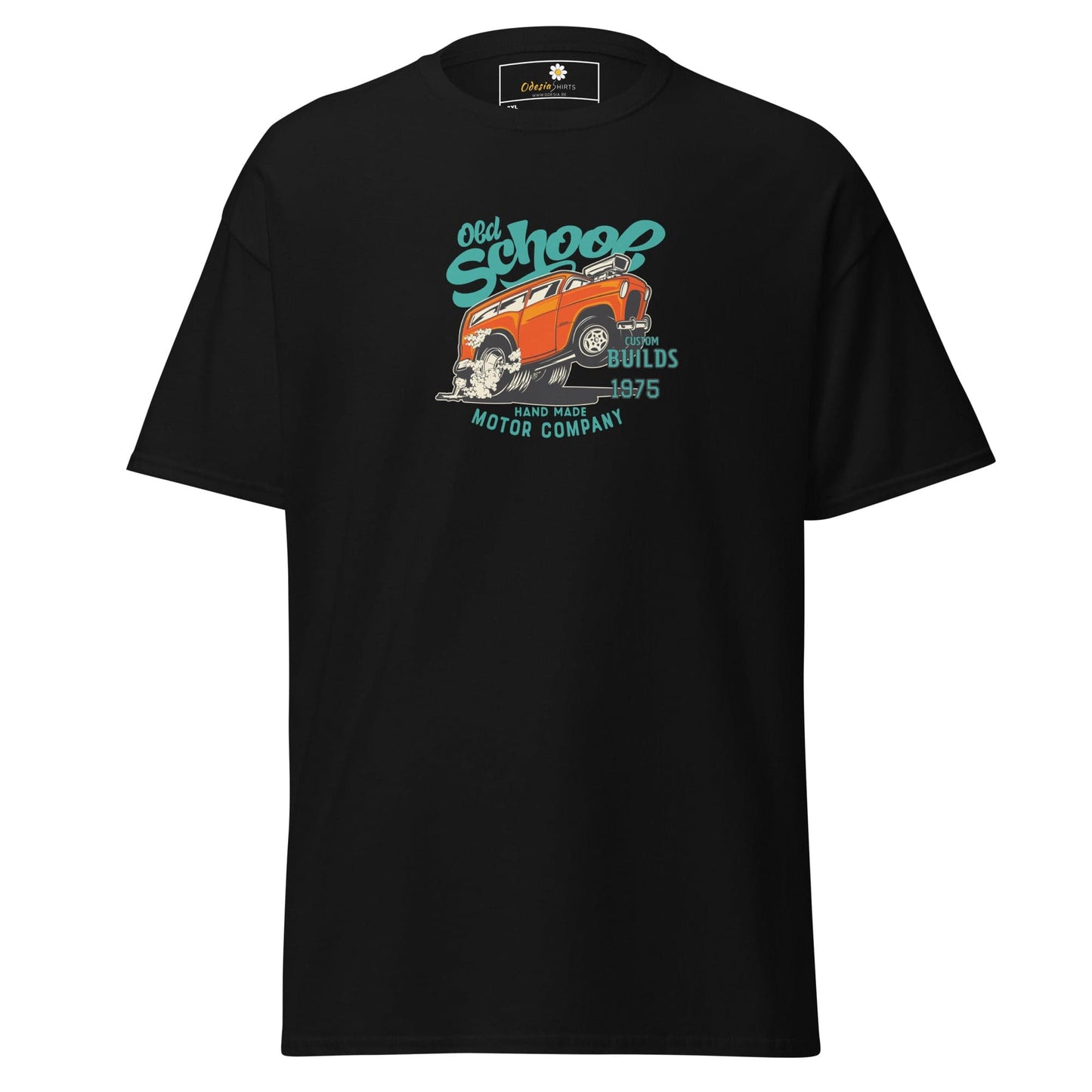 Black graphic tee.