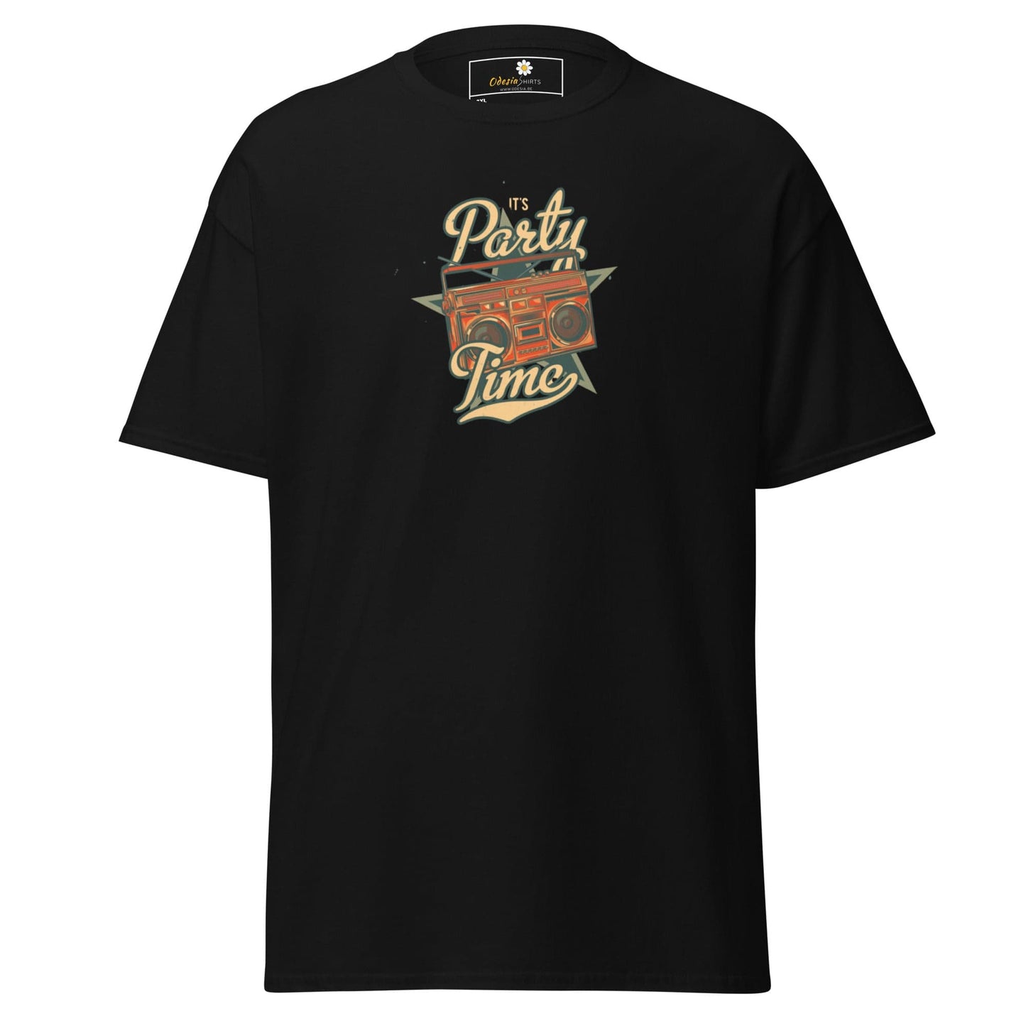 Black T-shirt with boombox graphic for men and women in 2XL to 5XL sizes