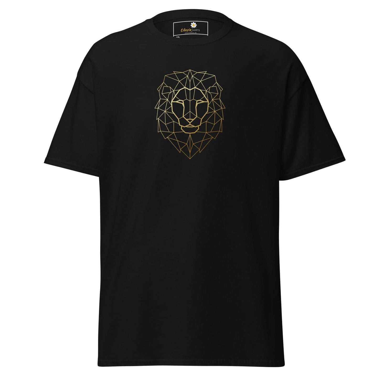 Black T-shirt with geometric lion design for men and women in 2XL to 5XL sizes