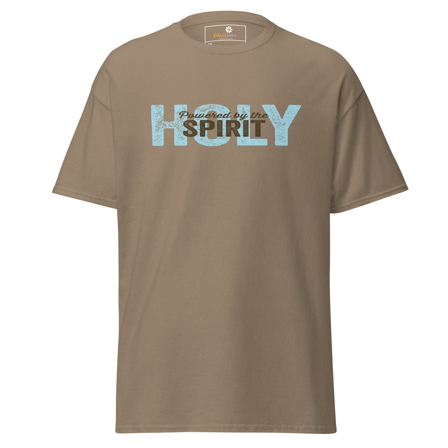 Khaki T-shirt featuring Holy Spirit text from T-Shirt Design Tee for Men and Women