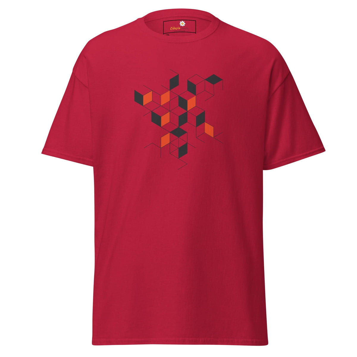 Red T-shirt with geometric pattern from T-SHIRT DESIGN TEE for Men and Women in 2XL to 5XL