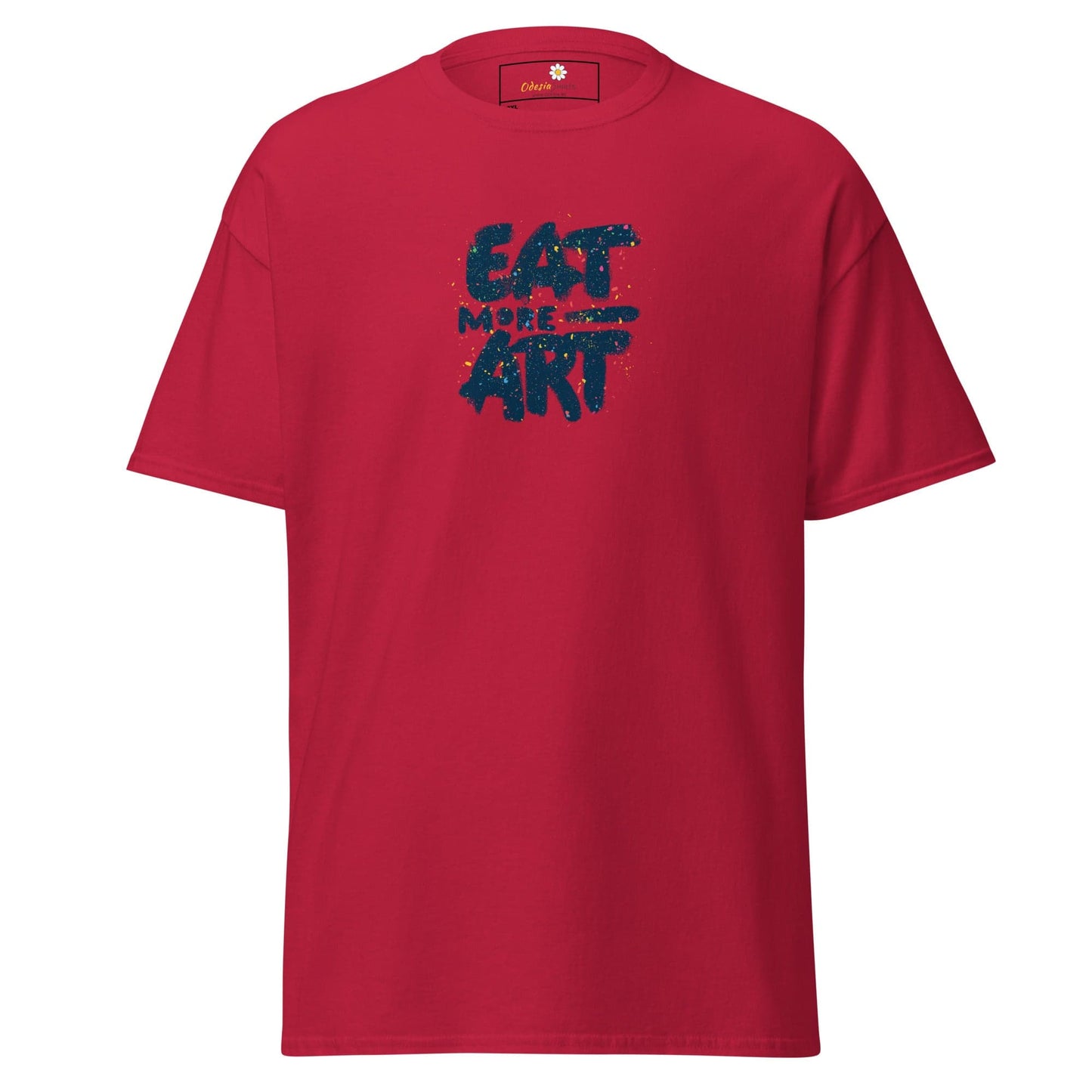 Red T-shirt with Eat More Art branding, suitable for men and women in 2XL to 5XL sizes