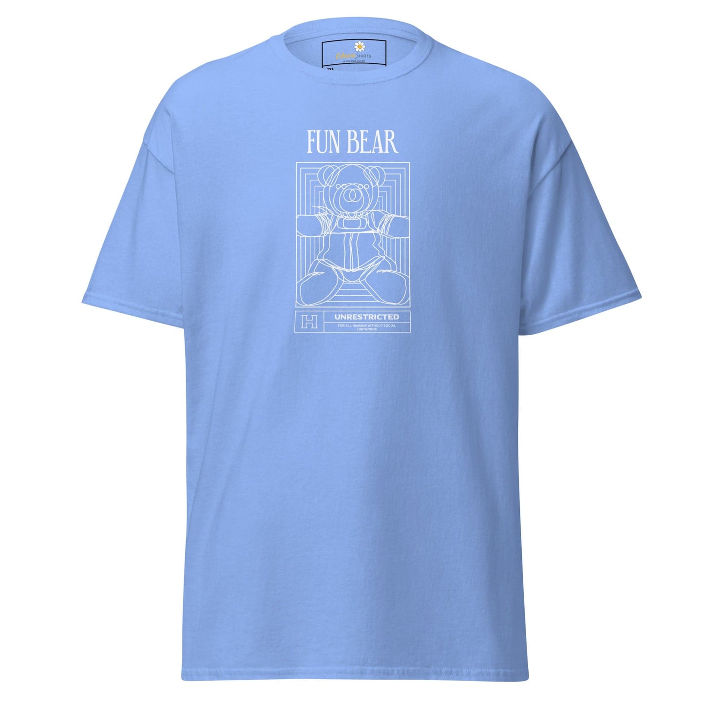 Light blue t-shirt with a white bear design.