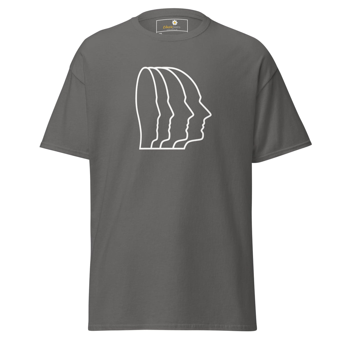 Gray T-shirt with white face outline design for Men and Women in sizes 2XL to 5XL