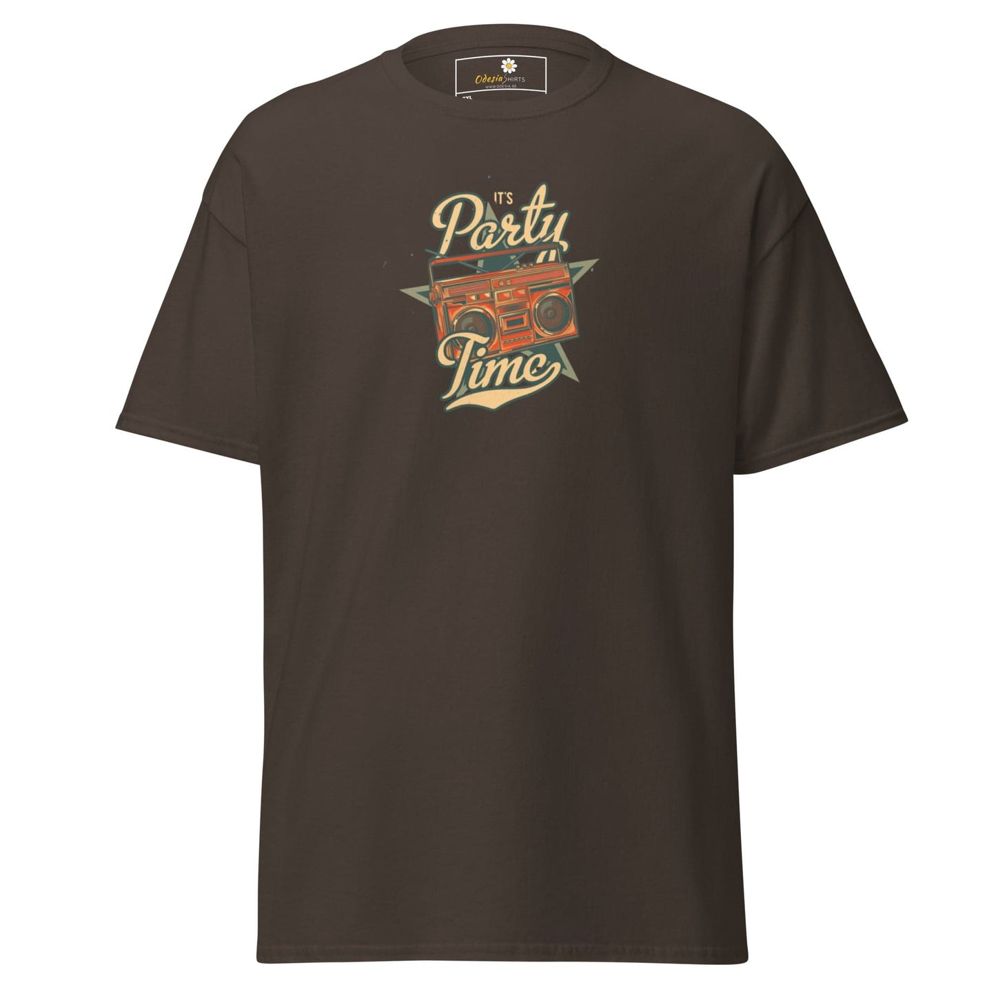 Brown T-shirt with boombox graphic for men and women in size 2XL to 5XL