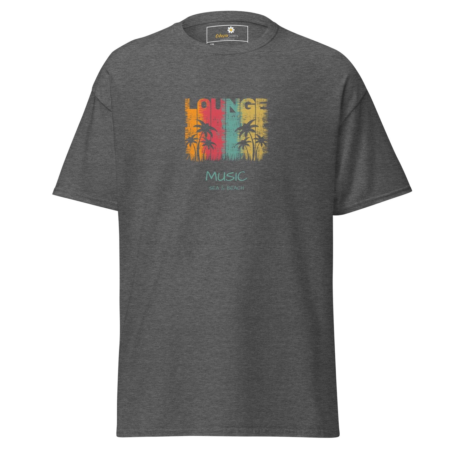 Gray T-shirt with colorful palm tree graphic for men and women in 2XL to 5XL sizes