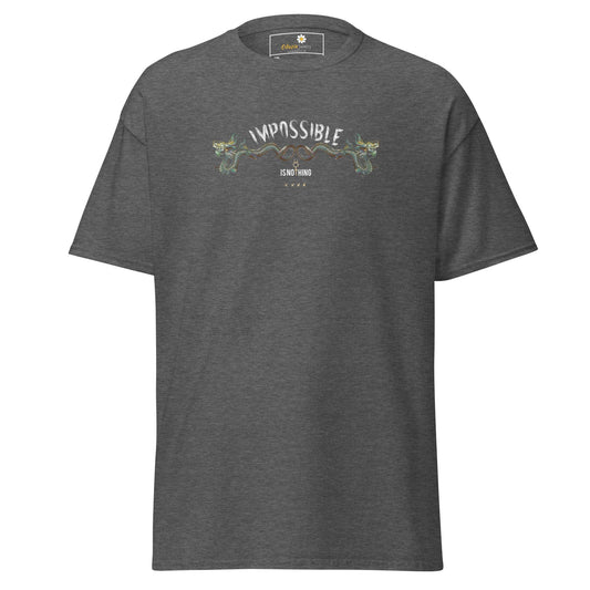 Gray t-shirt with graphic.