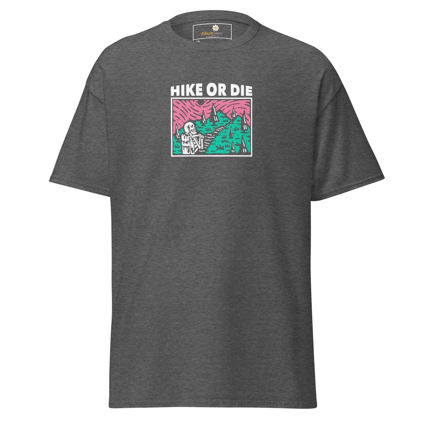 Gray t-shirt with graphic.