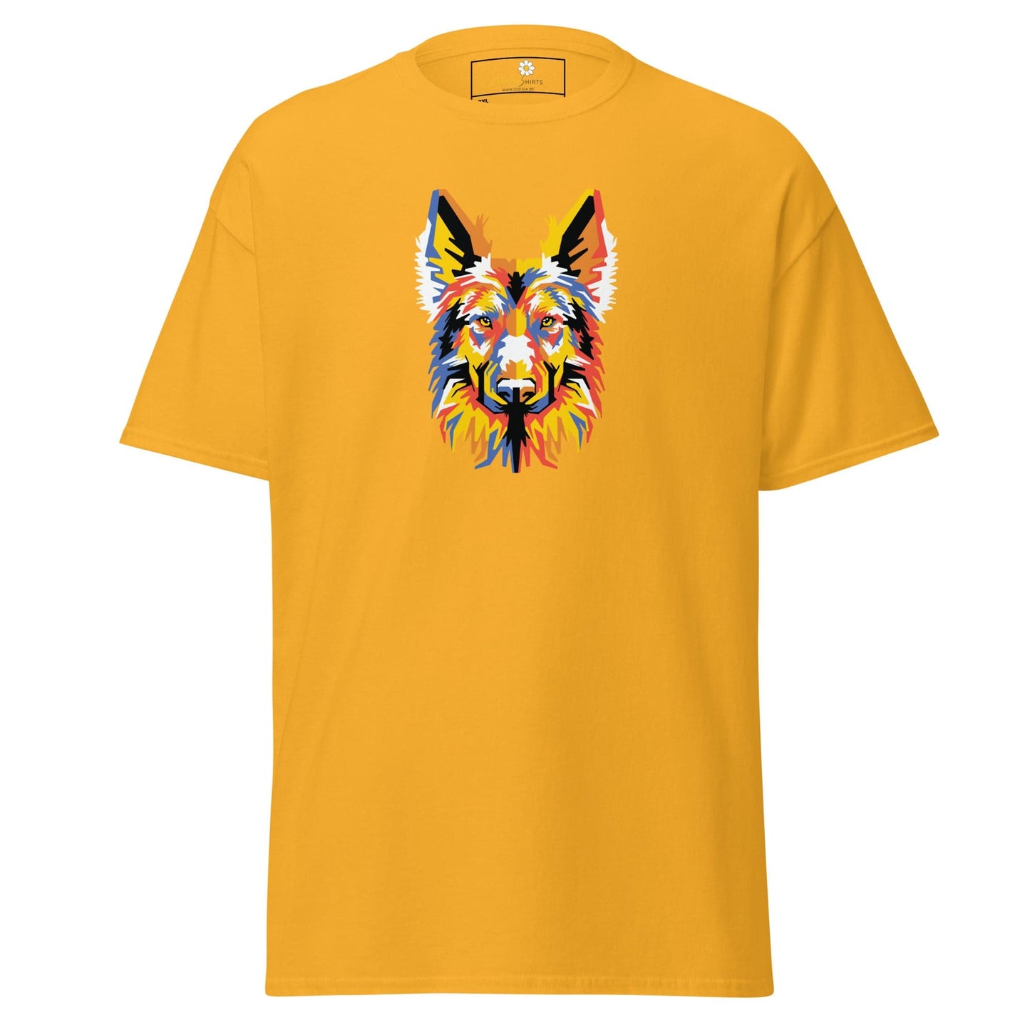 Yellow T-shirt with colorful dog graphic from T-SHIRT DESIGN TEE for Men and Women