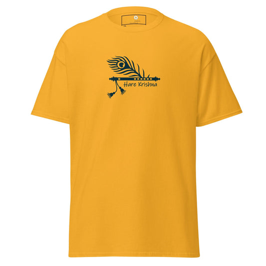 Yellow T-shirt for Men and Women with Peacock Feather and Flute Design in 2XL-5XL sizes