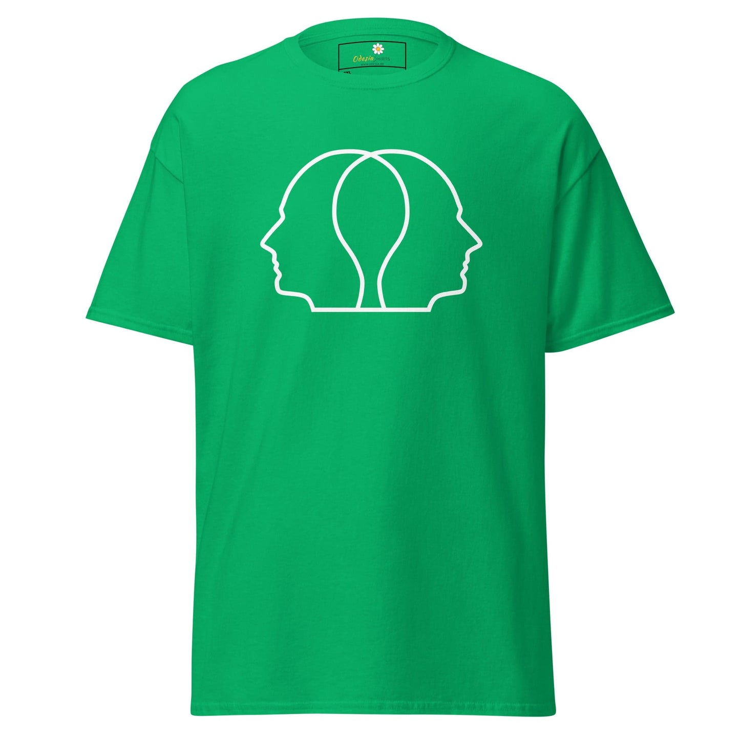 Green T-shirt with white face outline design for men and women in plus sizes 2XL to 5XL
