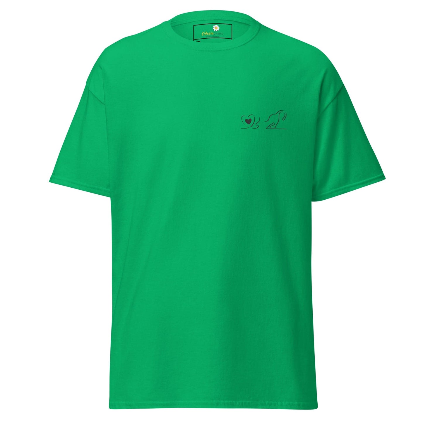 Green T-shirt with a small design from T-SHIRT DESIGN TEE for Men and Women in 2XL to 5XL