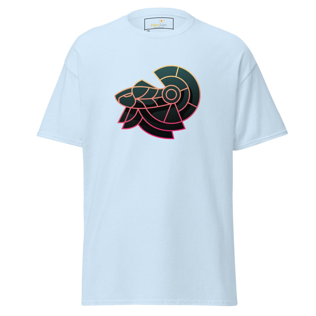 Light blue T-shirt with ram design for men and women in sizes 2XL to 5XL