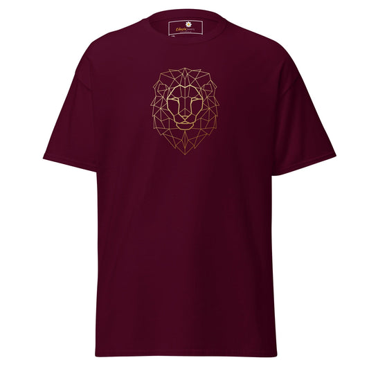 Maroon T-shirt with geometric lion design for men and women in 2XL to 5XL sizes