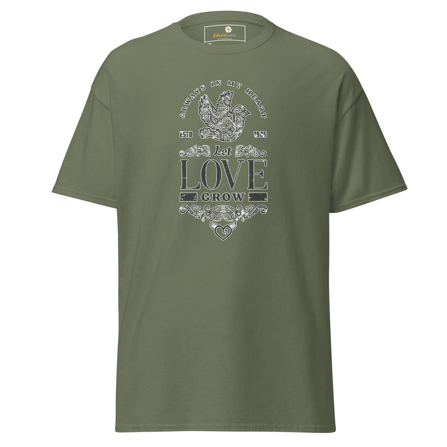 Olive green T-shirt for men and women, available in 2XL to 5XL sizes