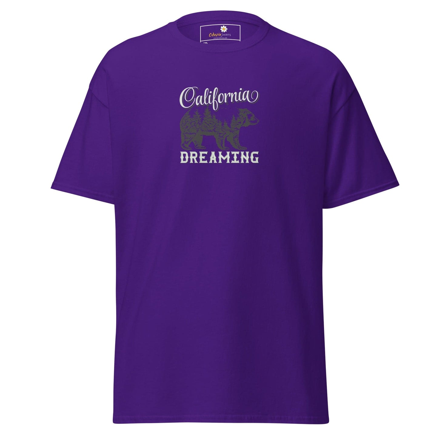 Purple T-shirt with California Dreaming graphic for men and women in 2XL to 5XL sizes