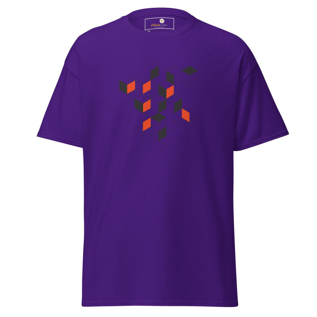Purple T-shirt with geometric design, suitable for men and women in 2XL to 5XL sizes