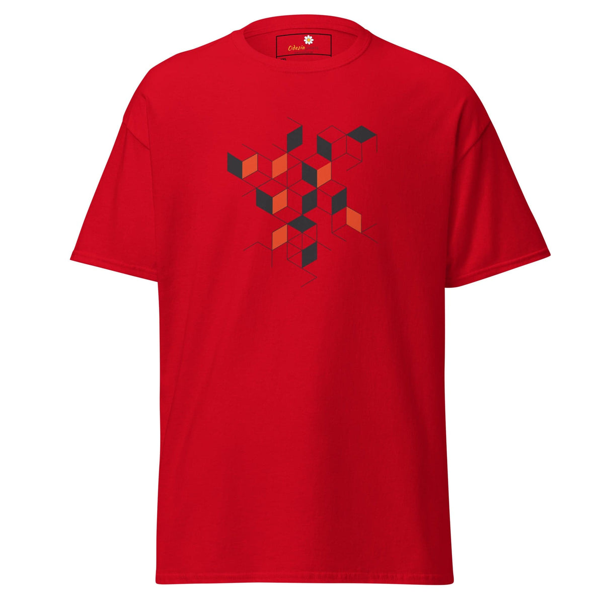Red T-shirt with geometric design for men and women in 2XL to 5XL sizes