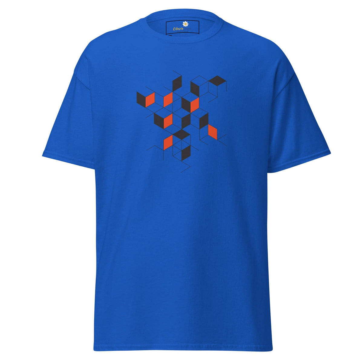 Blue T-shirt with geometric design shown in T-SHIRT DESIGN TEE for men and women