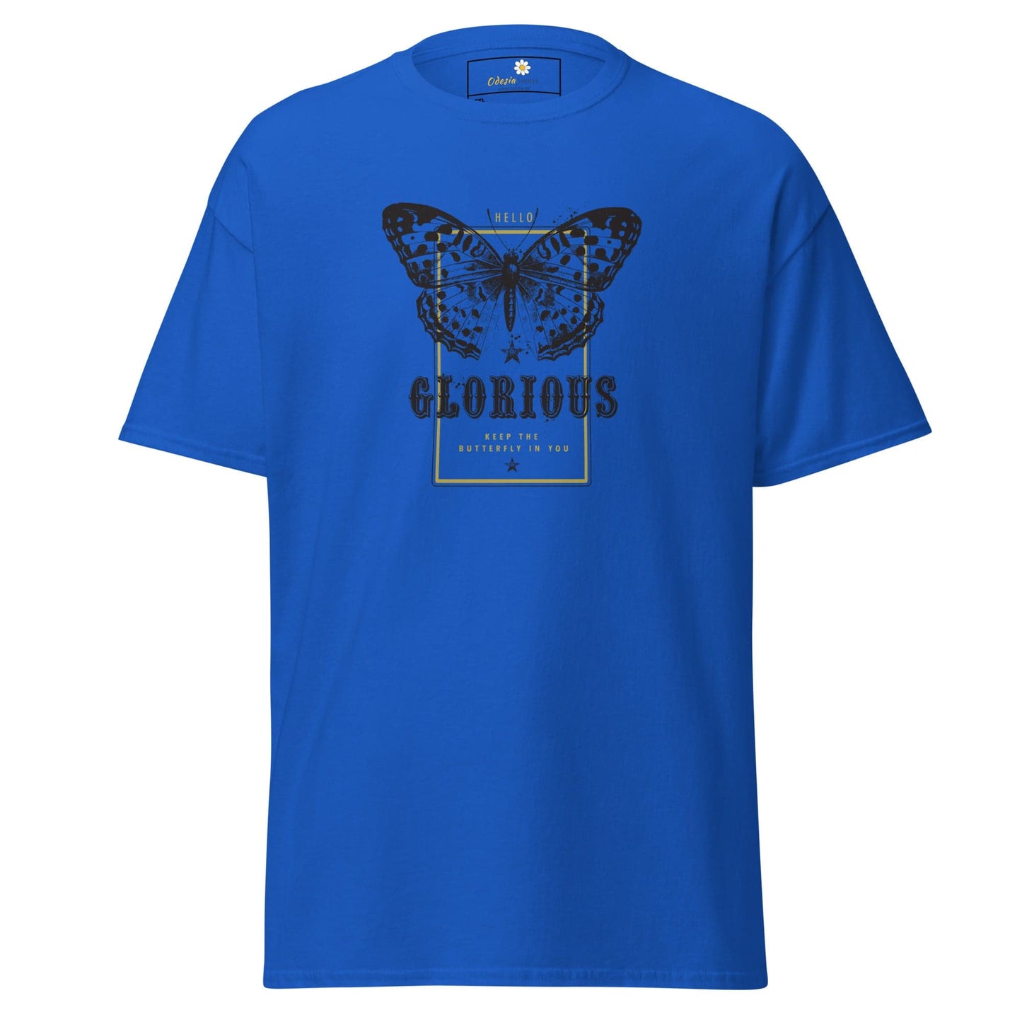 Blue T-shirt with butterfly graphic from T-SHIRT DESIGN TEE for Men and Women, 2XL-5XL