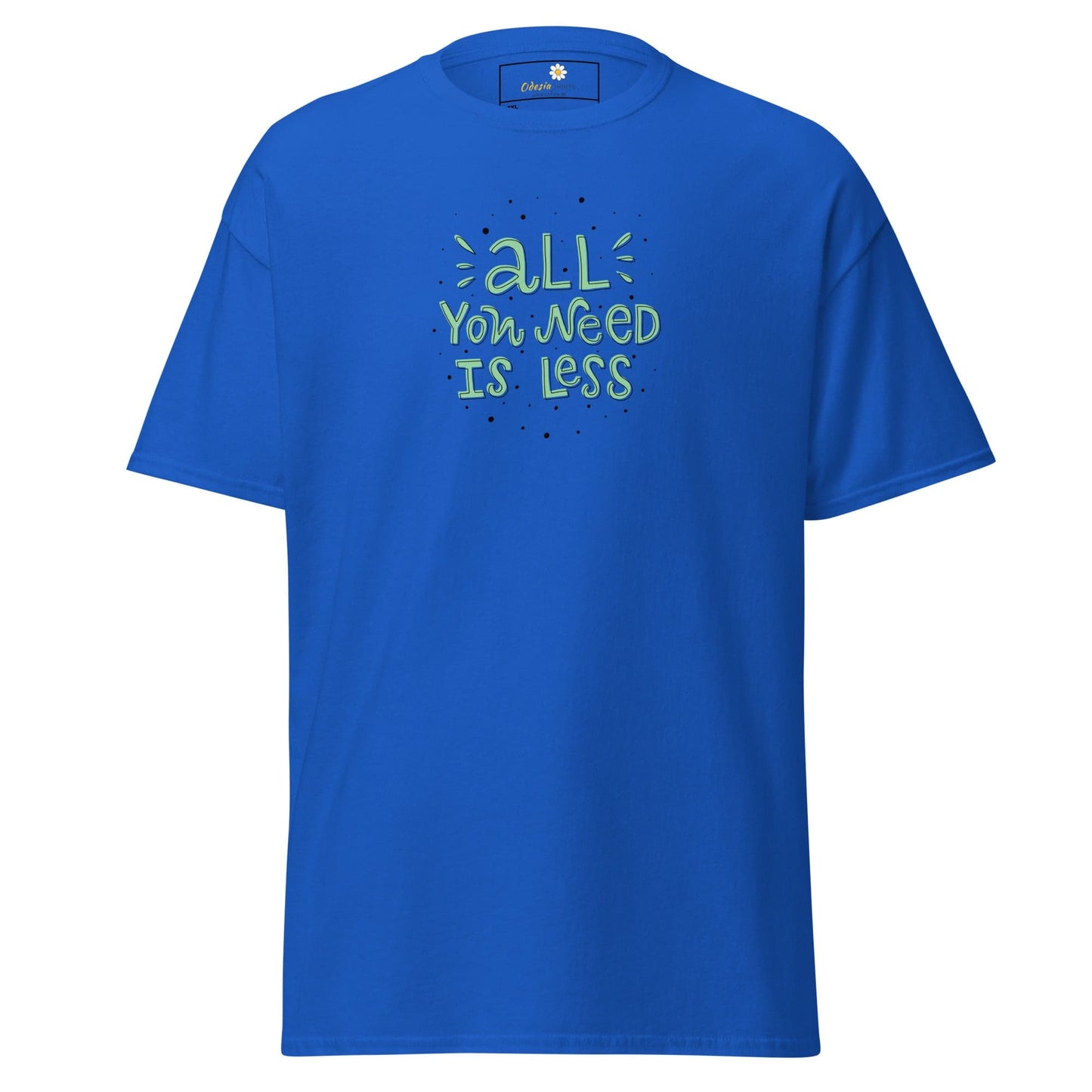 Blue T-shirt with green lettering from T-SHIRT DESIGN TEE for Men and Women in 2XL to 5XL