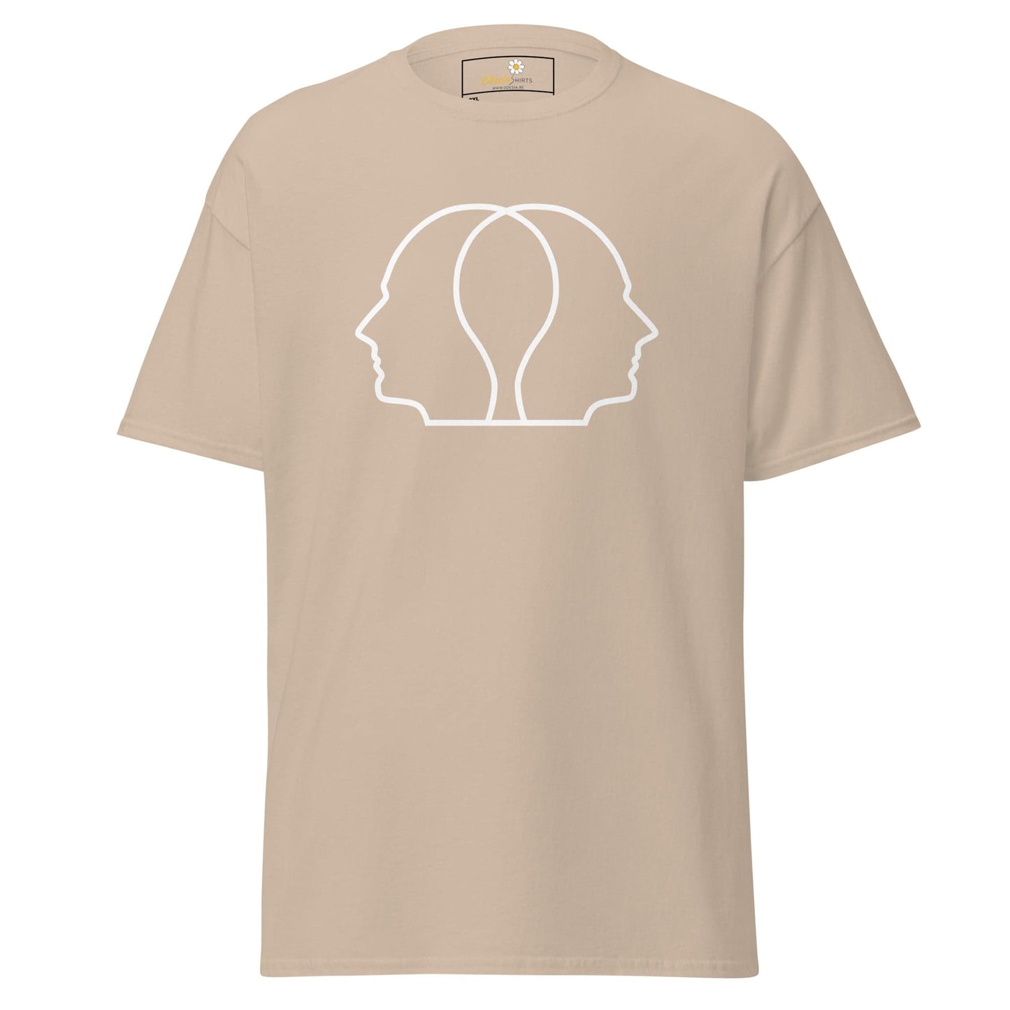 Beige T-shirt with white face outline design for Men and Women in sizes 2XL to 5XL