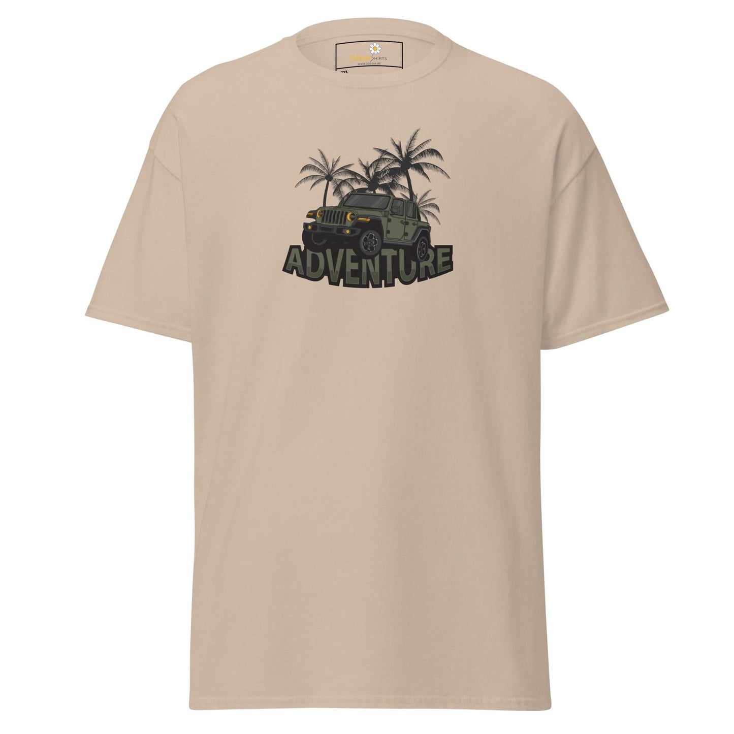 Beige T-shirt with adventure Jeep graphic for Men and Women in size 2XL to 5XL