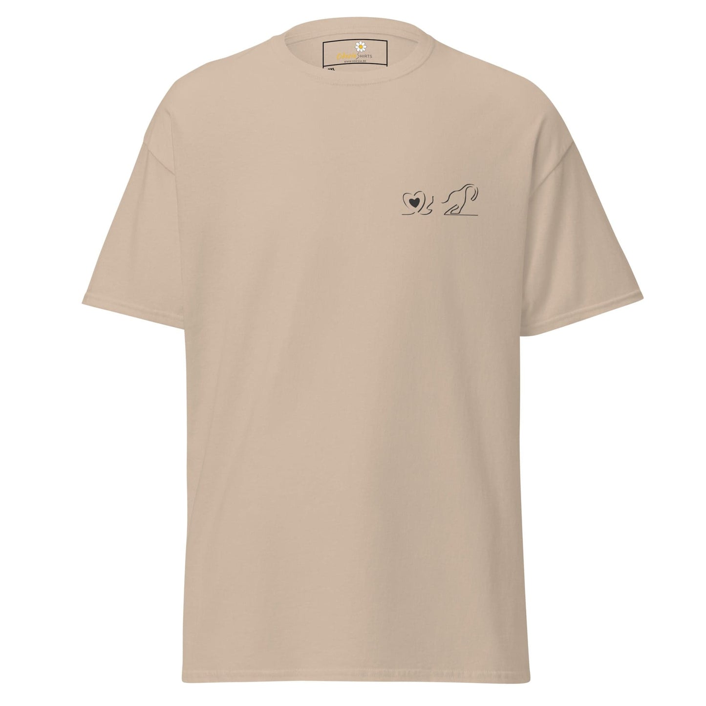 Beige T-shirt featuring a dog graphic from T-SHIRT DESIGN TEE for Men and Women