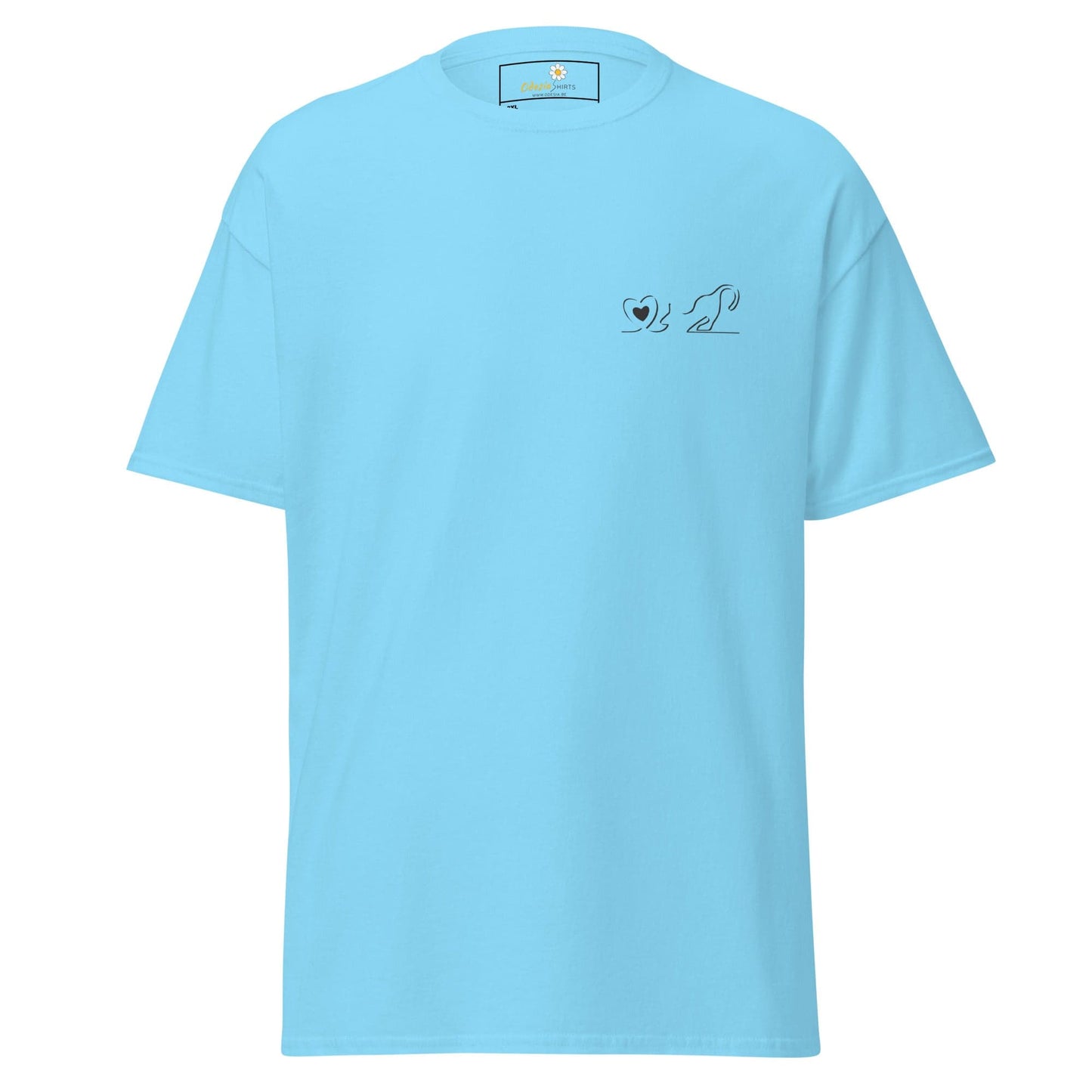 Light blue T-shirt with a small graphic, suitable for men and women in 2XL to 5XL sizes