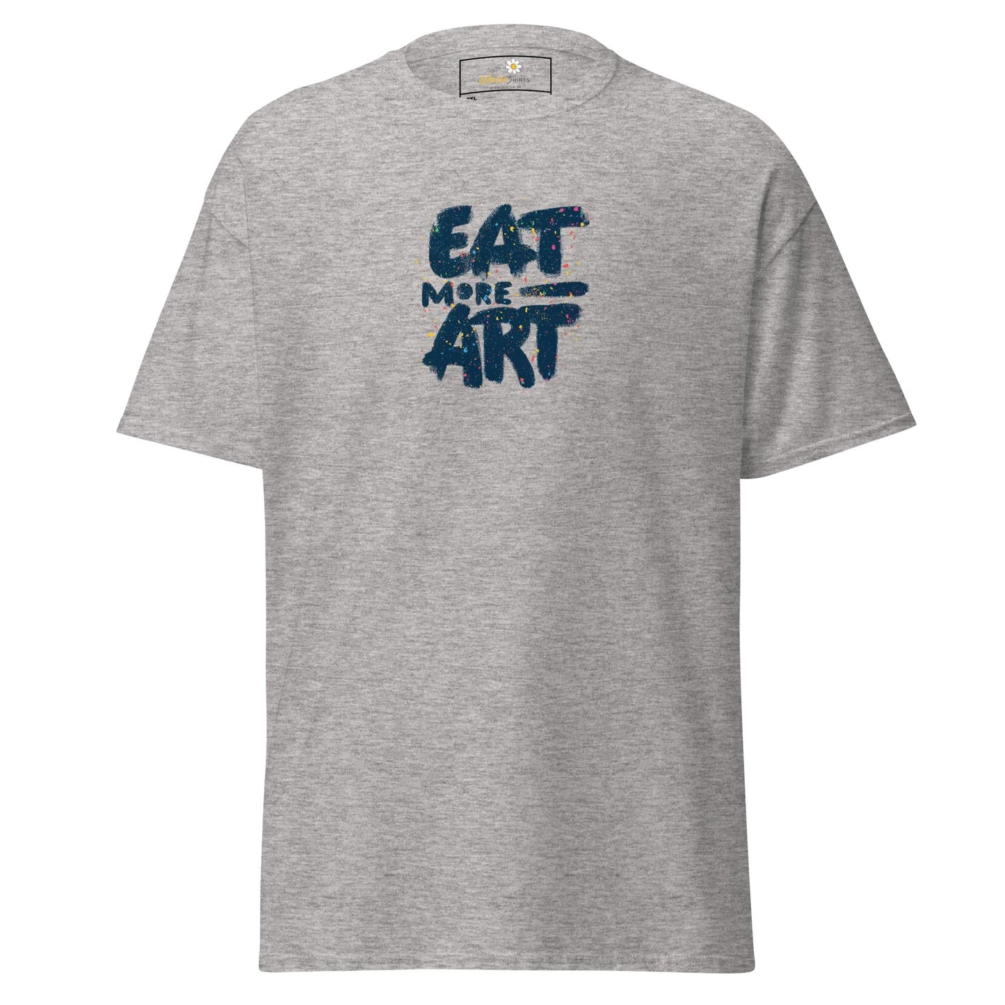 Gray T-shirt with Eat More Art text, designed for Men and Women in sizes 2XL to 5XL