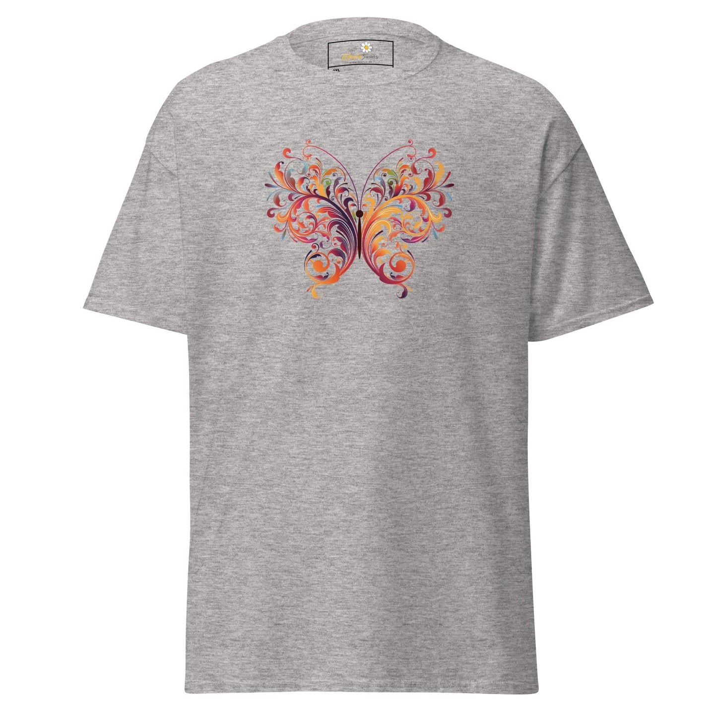 Gray T-shirt with butterfly design from T-SHIRT DESIGN TEE for Men and Women in 2XL to 5XL
